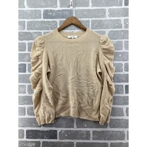 FRAME Vanilla Cashmere Ruched Puff Sleeve Crewneck Sweater Beige LWSW1155 Medium